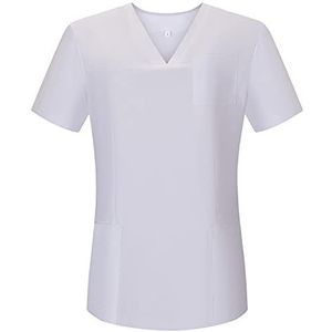 Misemiya - Werkkleding, elastisch, voor dames, korte mouwen, klinisch uniform, hotelreiniging, Ref.G718, wit 68, XXL, wit 68
