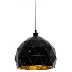 EGLO Hanglamp Roccaforte, 1 vlam hanglamp, hanglamp van staal, kleur: zwart, goud, fitting: E27, DELONGHI: 30 cm