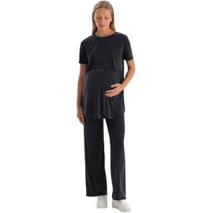 Dagi Pantalon de pyjama en tricot noir taille haute pour femme - Taille M, Noir, M