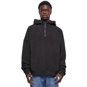 Urban Classics Oversized fleece hoodie met halve ritssluiting sweatshirt met capuchon voor heren, zwart.