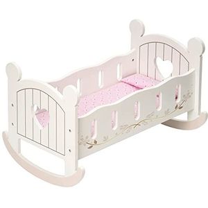 ROBUD Houten poppenwieg - wit - poppenbed - met beddengoed - 45 cm