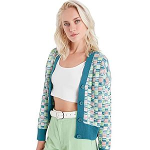 Trendyol Trendyol Dames gebreid vest met V-hals Standaard Sweater Dames (1 stuk), Blauwgroen