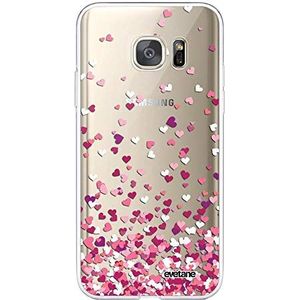Evetane Hoesje compatibel met Samsung Galaxy S7 360 integraal beschermhoes voor achter en achter, duurzaam, dun, robuust, transparant, confetti, hartconfetti, trendy patroon
