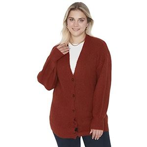 Trendyol Damesvest, casual, standaard, V-hals, geweven, grote maat, sweater, geruit, rood, XL, oversized, Rode tegel.