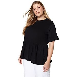 Trendyol T-shirt basique à col rond en tricot pour femme Coupe décontractée, Noir, 5XL grande taille