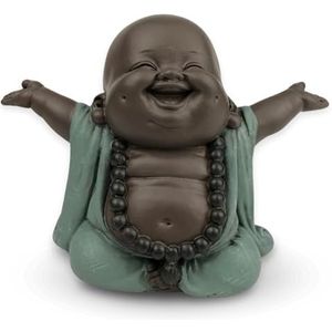 Boudha Rieur Welkom - Geluksbeeldje - Zen en Feng Shui decoratie - om een ontspannende en spirituele sfeer te creëren - Cadeau-idee - Breedte: 6 cm - Kleur: Groen en Bruin - Zen'Light