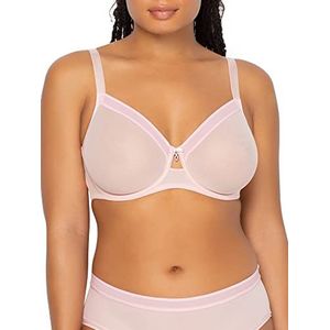 Curvy Couture Transparante mesh-beha, volledige bedekking, zonder voering, volledig bedekkende beha voor dames, Roos Rood