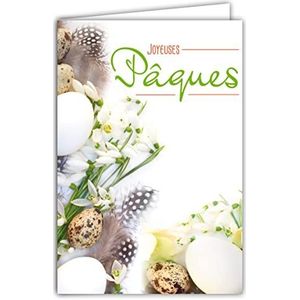 Vrolijk Pasen kaart voor dames en heren, party, lente, bloemen, sneeuwboring, kwarteleieren, veren, foto met envelop, formaat 12 x 17,5 cm, PEFC-papier, 300 g, glanzend, gemaakt in Frankrijk 62-1022