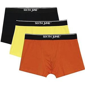 SIXTH JUNE - 3 stuks boxershorts voor heren - elastische band - nauwsluitende pasvorm - 95% katoen, 5% elastaan, zwart/geel/oranje