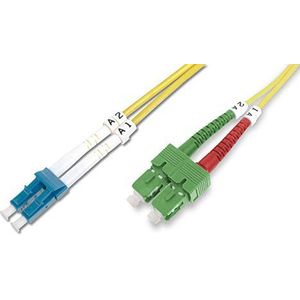 DIGITUS Glasvezelkabel, patchkabel, glasvezel, 2 m OS2, SC APC naar LC connector, vezelnet, duplex, monomode 09/125 µ