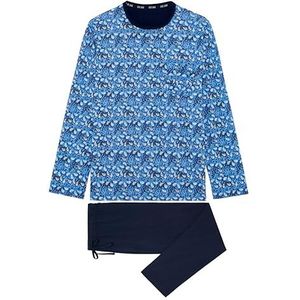 Hom Lange Vibe pyjamaset voor heren, Top: Kasjmier Print Op Camouflage Laag Gradiënt Achtergrond: Effen Marine, XXL