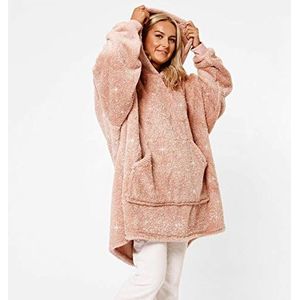 Sienna Oversized hoodie deken teddy glitter fleece warm Cosy Fluffy Throw draagbare deken hoodie sweatshirt met grote zak voor vrouwen volwassenen One Size - Blush Pink