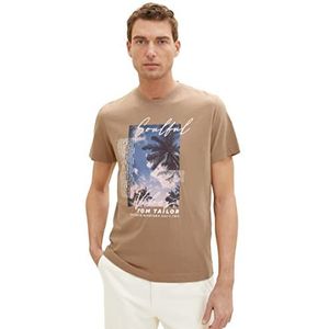 TOM TAILOR 1036415 T-shirt voor heren, zomerprint, 1 stuk, 24048 - Desert Fawn