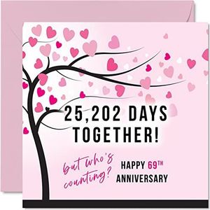 Grappige 69e huwelijksverjaardag kaart voor vrouw of man - 25202 dagen samen - cadeau ""I Love You"" - wenskaarten voor 69e huwelijksverjaardag voor partner, 145 mm x 145 mm