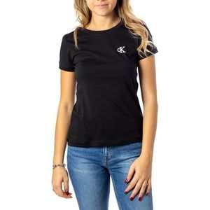 Calvin Klein Jeans Ck Embroidery Slim T-shirt voor dames, Zwart