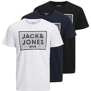 JACK & JONES Set van 3 T-shirts voor heren, Blazer marineblauw / pakket: marineblauw + wit + zwart