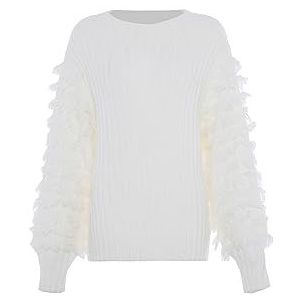 faina Pull en tricot à manches longues avec pompon pour femme Blanc Taille XL/XXL, Blanc cassé, XL