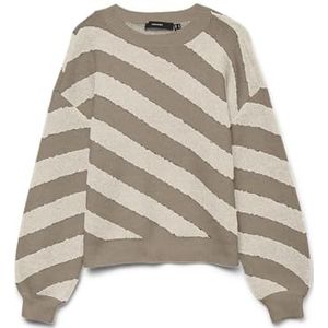 VERO MODA Vmlara Ls Ga Boo Rep Pull en tricot à col rond pour femme, Silver Mink/rayures : bouleau, XS