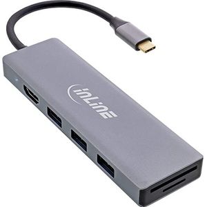 InLine® USB 3.2 type C hub (3 poorten USB-A 5Gb/s + USB Type-C (PD 100W), kaartlezer, HDMI 4K @30Hz), OTG, metalen behuizing