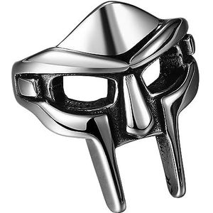 Flongo - Klassieke ring voor heren, helmringen met Spartana-masker, gezichtsmasker, met Romeinse gladiatorhelm, MF Doom Vikingring, Staal