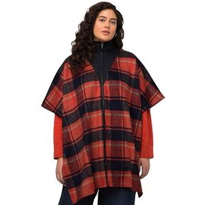 Ulla Popken Poncho pour femme à carreaux avec boutons-pression pour intérieur, Orange/rouge, 50-56 Große Größen