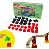 TOY2 Allround Grote set met 33 railconnectoren, compatibel met Brio & Lego Duplo, railverbindingsset, duurzame houten treinconnectoren en houten railset