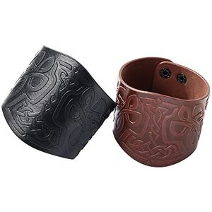 Mjolnir leren Viking wafel armband armbeschermers leer bruin zwart armbanden middeleeuwen handgemaakte armbeschermers van PU-leer voor mannen, eenheidsmaat leer, Leer
