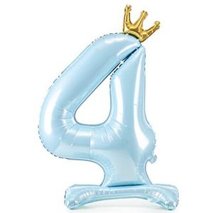 Decoraparty Blauwe folieballon met nummer 4, folieballon, lichtblauw, staand voor heren, opblaasbaar blad, met lucht, voor feest, verjaardag, afstudeerfeest, kinderen, h 84 cm