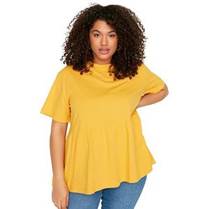 Trendyol Trendyol Basic gebreid T-shirt voor dames, ronde hals, casual fit, grote maat, Trendyol basic T-shirt met ronde hals, gebreid T-shirt voor dames, losse pasvorm, oversized dames, Oranje