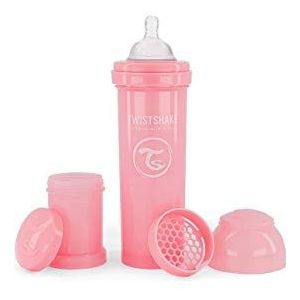 Twistshake Baby-fles van kunststof met anti-koliekventiel voor baby's, zachte fopspeen van siliconen, snelle doorstroom, geeft de fles met fopspeen, BPA-vrij, 330 ml, 4 maanden, pastelroze