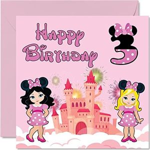 Verjaardagskaart voor meisjes 3 jaar - Fantastisch muizenkasteel - Verjaardagskaart voor meisjes van 3 jaar, verjaardagskaarten voor haar, wenskaart voor dochter, nichtje, kleindochter, zus,