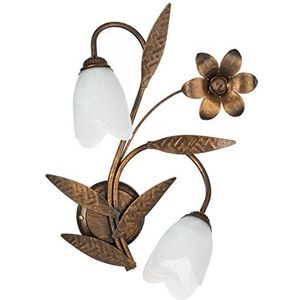 ONLI Forgiata Wandlamp met 2 lampen, mat glas, metaal bruin geveerd, goudkleurig