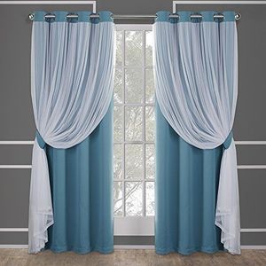 Exclusief Home Curtains Catarina verduisteringsgordijn 52 x 96 cm turquoise - meerlaags gordijn met tule oppervlak