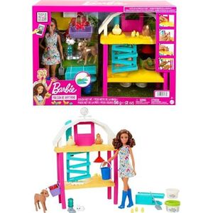 Barbie Barbie op de boerderij met pop Barbie bruin (29 cm), kippenhok, boetseerklei, vorm, dieren en meer, speelgoed voor kinderen, vanaf 4 jaar, HGY88