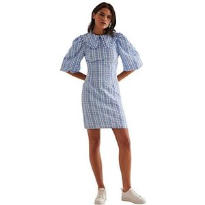 NA-KD Mini-jurk voor dames, ballonmouwen, vrijetijdsjurk, Blauw/Vierkanten
