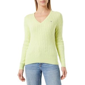GANT Stretch Cotton Cable V-hals Sweater Shirt Dames, Pastel limoen.