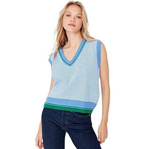 Trendyol Pull en tricot pour femme, col en V, couleurs unies, bleu, S