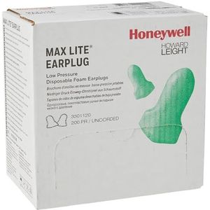 Honeywell Howard Leight by MAXIMUM LITE Wegwerp oordopjes zonder kabel, groene kleur, geprofileerde T-vorm, signaal-ruisverhouding van 34 dB (doos met 200 paar)