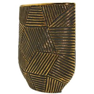 Elegante ovale keramische vaas met strepen in goud zwart 24 x 19 x 5 cm