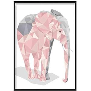 Artze Wall Art Poster: Geometrische olifanten, 30 cm breed x 40 cm hoog, roze/grijs