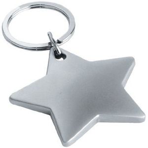 eBuyGB sleutelhanger ster van verchroomd metaal met geschenkdoos - geschikt voor gravure, mat zilver, Matt zilver