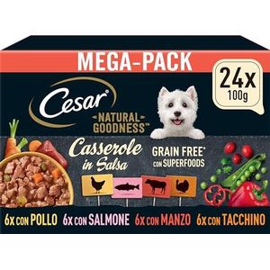 Cesar NATURAL GOODNESS - Hoogwaardig natvoer voor honden - in kom - 4 soorten in terrinesaus - 24 x 100 g