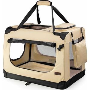 Hondentransportbox hondentas hondenbox opvouwbare tas voor kleine dieren (XXL) 90x61x65 cm Beige