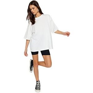 Trendyol T-shirt en tricot à col rond surdimensionné pour femme, ecru, XL