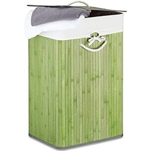 Relaxdays wasmand bamboe - wasbox opvouwbaar - wasgoedmand met deksel - badkamer - waszak - groen