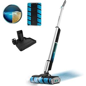 Cecotec FreeGo Wash Twice Spray Elektrische bezem, 60 W, looptijd 40 minuten, dubbele rol, 450 ml schoon waterreservoir en 350 ml vuil water, watersproeier en zelfreinigende basis, grijs.