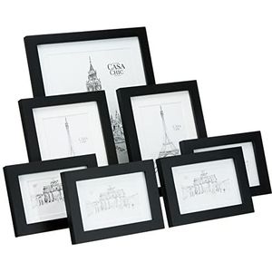 Casa Chic Klassieke fotolijst met glazen fronten, houders en een fotolijst, hout, zwart, breedte van 2 cm, 7 stuks