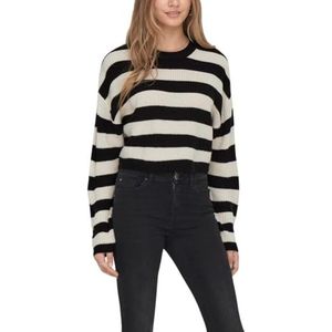 ONLY Onlmalavi L/S Cropped Pullover Knt Noos Damestrui, Zwart/strepen: breed/puimsteen