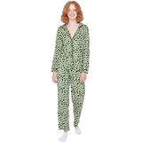 Trendyol Dames medium gebreide pyjama set met hemd / broek dierenprint groen M, Groen