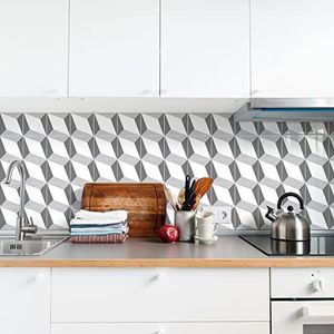 Ambiance Muurstickers, zelfklevend, voor keuken, badkamer, 9 stickers, cementtegels, geometrisch design, 60 x 60 cm